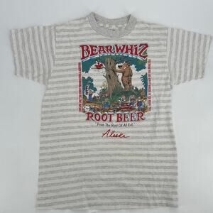 Vintage 90s Bear Whiz Root beer Striped T Shirt.  Size M-S crazy graphic